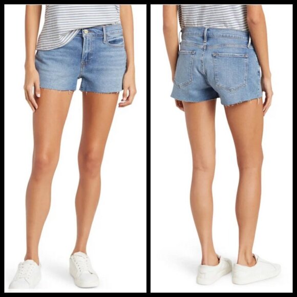 💕FRAME💕 Le Cut Off Denim Shorts Raw Fray Hem ~ Bixby Blue 29 NWT - Picture 1 of 14